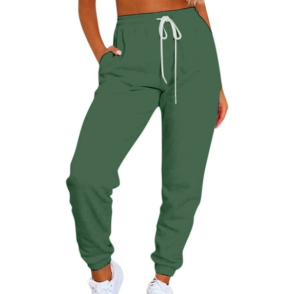 Clearance! sweatpants women women's pants Women's Solid Color Casual Sports Tie Up Waist With Plush Sweater Material Pants Best Sale Green2