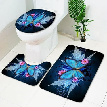 Clearance toilet Mat under $10 3 Bathroom Rug Set Butterfly Pattern Bath Mat and toilet Cover