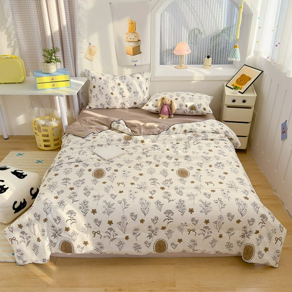 Clearance under $1 PEONAVET Cooling Blanket Skin Friendly Plain Printed Washed Cotton Summer Quilt Ventilation Quilt