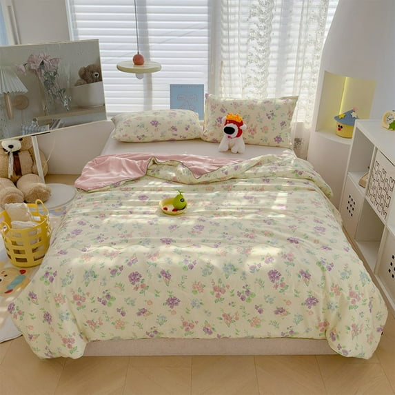 Clearance under $1 PEONAVET Cooling Blanket Skin Friendly Plain Printed Washed Cotton Summer Quilt Ventilation Quilt