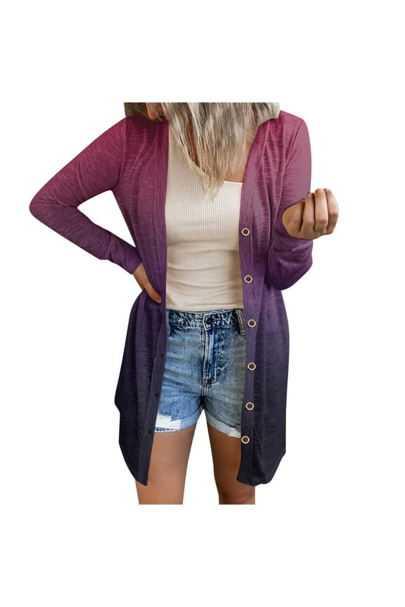 Clearance under 10.00 LYXSSBYX Cardigan Sweaters for Women Lightweight Fashion Women's Casual V-Neck Long Sleeve Gradient T-shirt Coat Tops Cardigans
