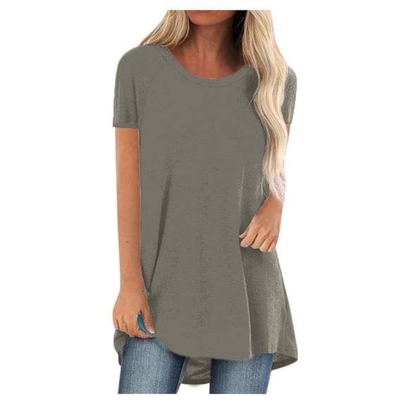LYXSSBYX Plus Size Womens Shirts Women Fashion Plus Size Round Neck Short Sleeved Long T-shirt Blouse