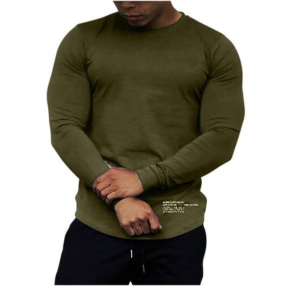 Clearance under 10.00 LYXSSBYX Long Sleeve Shirts for Men Men's Sports Running Cotton Stretch Long-Sleeved T-Shirt Plus Size