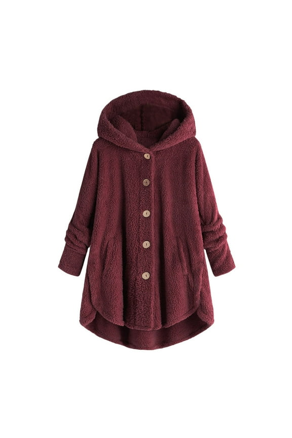 Clearance under 10.00 LYXSSBYX Plus Size Womens Coats with Hood Women Plus Size Button Plush Tops Hooded Loose Cardigan Wool Coat Winter Jacket