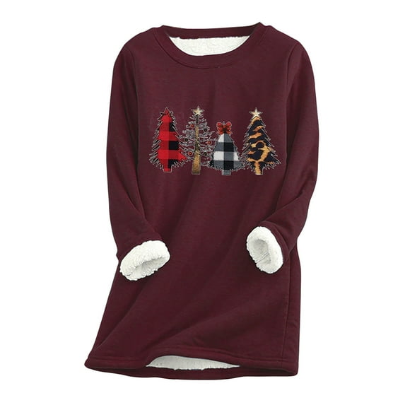 under 10.00 LYXSSBYX Plus Size Womens Winter Tops on Sale Women Thick Fleece Sweatshirt Christmas Print Velvet Warm O-neck Underwear Top