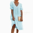 thumbnail image 1 of under 10.00 LYXSSBYX Sumemr Dresses for Women Women's Cotton Linen Solid Fashion Medium Sleeve Casual Pleated Medium Length Dress, 1 of 6