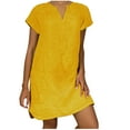 thumbnail image 1 of LYXSSBYX Summer Dresses for Women Fashion Women Loose V-Neck Summer Solid Short Sleeve Cotton and Linen Dress, 1 of 5