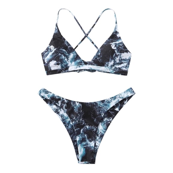 Clearance under 10.00 LYXSSBYX Swimsuits for Women Two Piece Womens Women Gradient Print Bikini Two Piece Swimwear Push-Up Swimsuit Bathing Suit