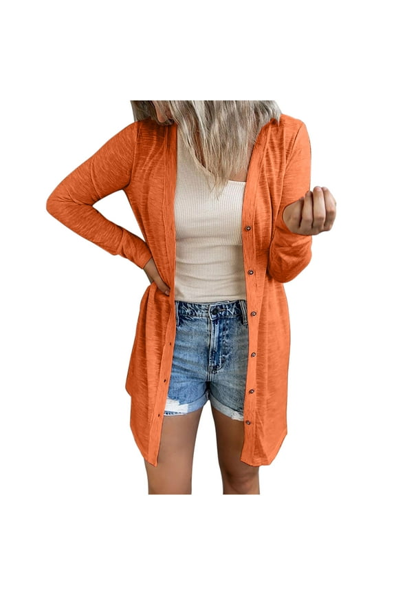 Clearance under 10.00 LYXSSBYX Womens Cardigans Clearance under $10.00 Fashion Women Solid Loose Long Sleeve Cardigan Autumn Coat Blouse