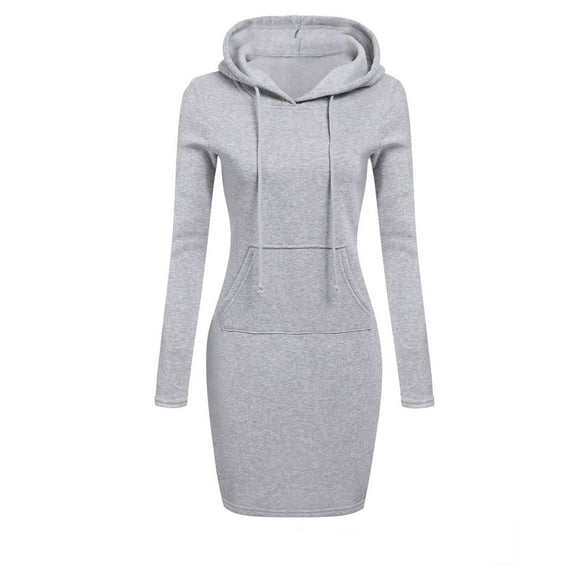 LYXSSBYX Womens Casual Dresses with Sleeves Womens Long Sleeve Solid Patchwork Round Neck Casual Long Hooded Sweatershirt Dress