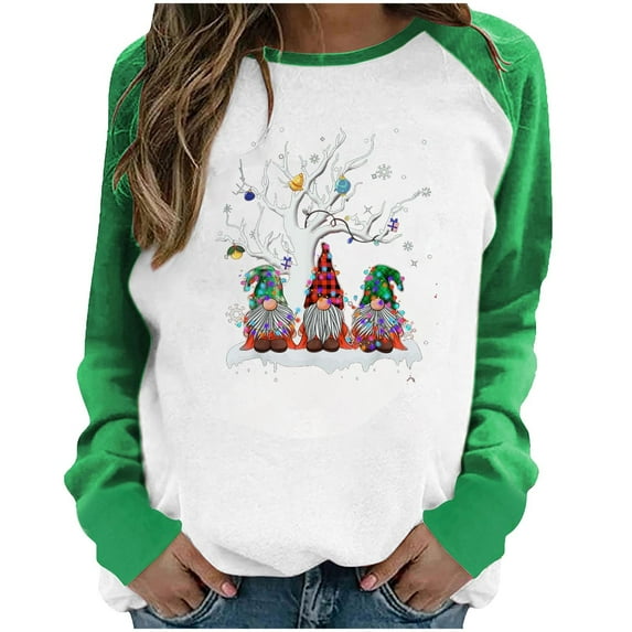 Clearance under 10.00 LYXSSBYX Womens Tops Long Sleeve Clearance Womens Shirts Christmas Round-Neck Print Long Sleeve Tops Printed Regular Blouse