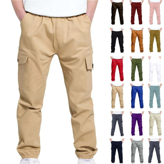 4-13Years Boys And Girls Childrens Sports Cargo Pants Stretch Elastic Waist School Kids Twill Joggers Khaki 11 Years