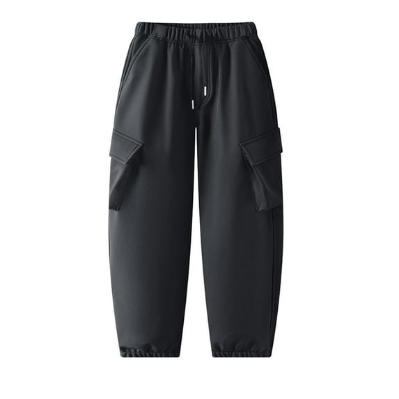 Clearance under 10 7-14 Years Children's Fashion Solid Color Loose Drawstring Pocket Ankle Work Pants Long Pants Dark Gray 12-14 Years