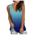 thumbnail image 1 of Clearance under $10 Charella Women's Sleeveless Tops V Neck Shirts Gradient Color Summer Trendy Blouse Loose Casual Tshirt Blue_F,M, 1 of 8