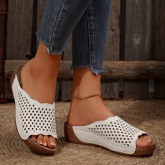 Sandals for Women 2026 Fashion Women Casual Round Head Comfy Slippers Beach Casual Slipsole Shoes
