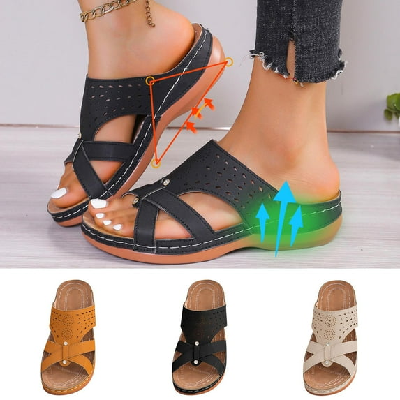 Clearance under 10 Clear Sandals for Women, Women's Plus Size Summer Casual Solid Color Flip-flops Beach Wedge Fish Mouth Sandals