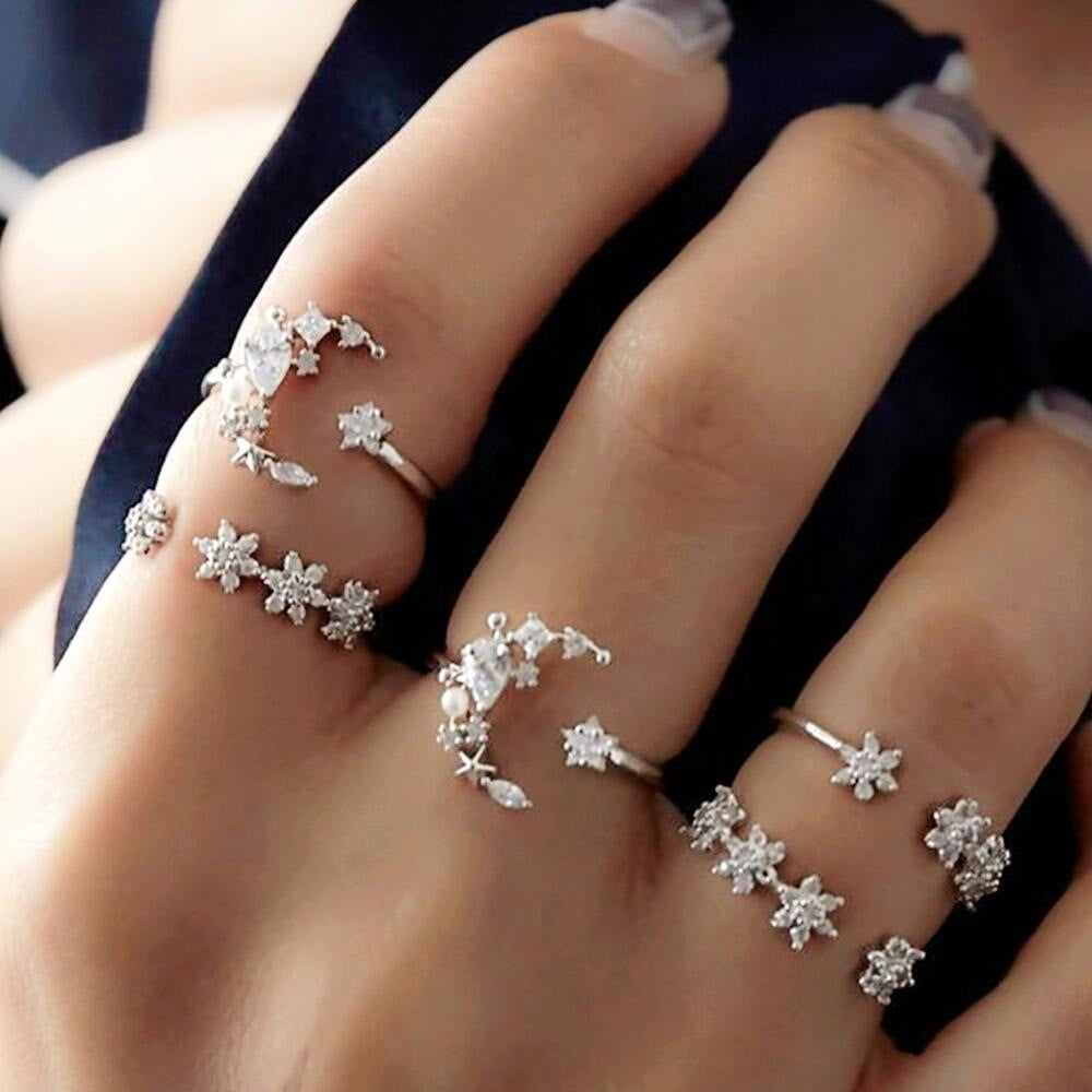Hollow Carving, Inlaid Eight Prongs, Round Pallet, Silver Female Ring Bride  Ring Set Ring Set Size 6 Nice Rings for Teen Girls Teen Wolf Ring Rings Set 100  Ring Set for Women