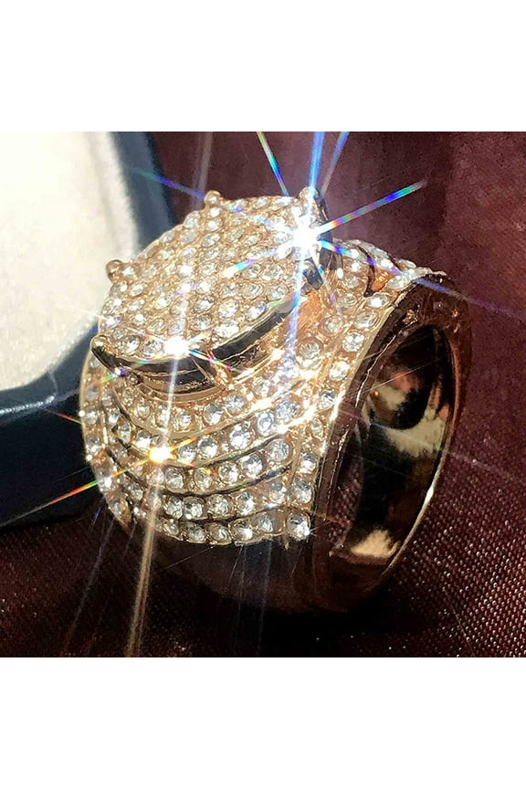 Clearance under $10 Cotonie Men's Luxury Gold Ring Full Diamond Round Ring Jewelry,7