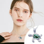 Clearance under $10 Cotonie Sea Turtle Necklace for Women Ocean Blue Fire Opal Inlay Silver Jewelry Necklace