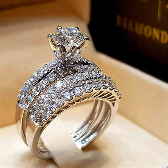 Clearance under $10 Cotonie Women's Zircon Diamond Ring Elegant Engagement Wedding Jewelry Ring Sterling Silver,9