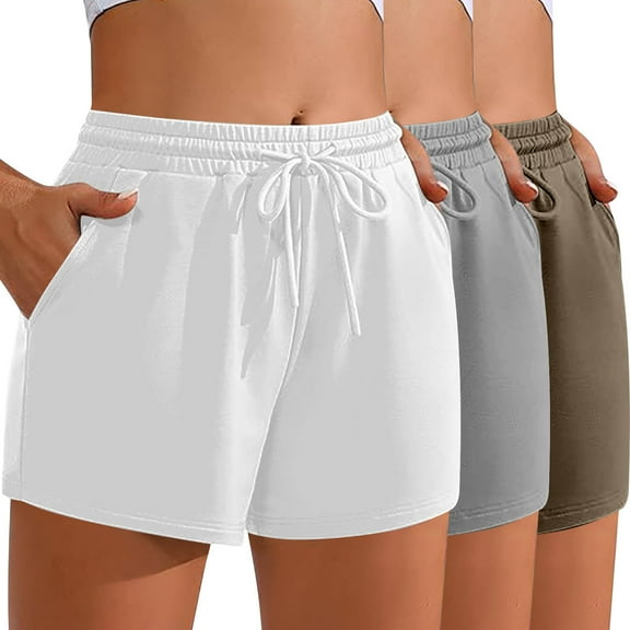 Shorts for Women, 3PC Women'S Solid Color Casual Drawstring Sports Shorts With Pocket