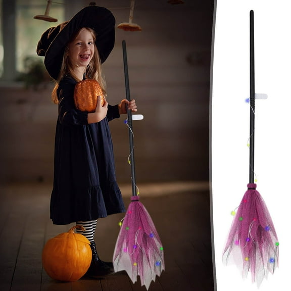 Clearance under 10$ Halloween Witches Broom Plastic Broom with LED Light, Kids Halloween Cosplay Costume Props