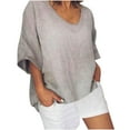 thumbnail image 1 of Clearance under 10 Ladies Summer New Solid Color Loose Short-sleeved Casual Cotton Linen T-shirt Women's Tops Gray, 1 of 5
