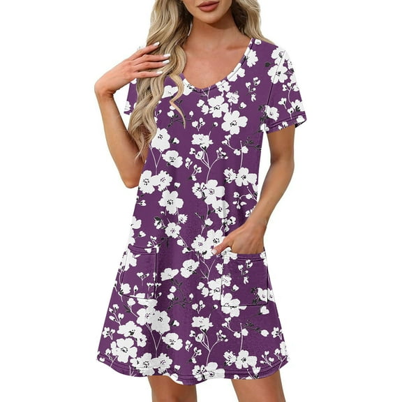 Womens Summer Dresses Women's Fashion Summer Print Short-sleeved V-neck Casual Dress