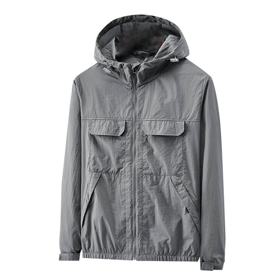 Men Sunscreen Motion Coat Casual Outdoors Lightweight Thin Hooded Multiple Pockets Hooded Coat