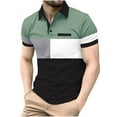 thumbnail image 1 of Clearance under 10 Men's Summer Shirts Fashion Casual Splicing Short Sleeve Turndown Collar Blouse Green, S, 1 of 9