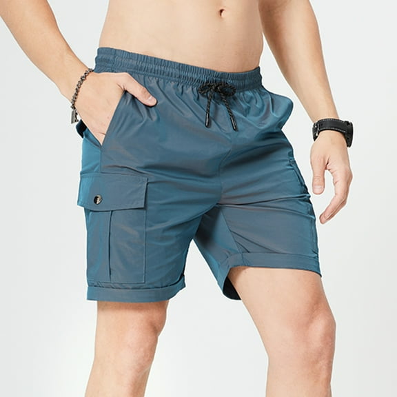 Clearance under 10 Mens Summer Swim Shorts Men's Leisurel Workwear Loose Twill Color Change Drawstring Multi-pocket Shorts 2XL, Blue