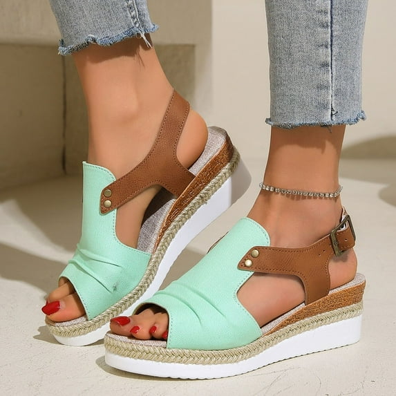 Sandals for Women 2026 Women's Summer Color Wedge Casual Clasp Fish Mouth Beach Roman Sandals