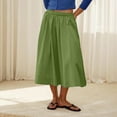 thumbnail image 1 of Sevevn Fashion Women Solid High Waisted Midi Skirt A-Line Summer Elastic Waist Skirts Gift for Girls Green S, 1 of 8