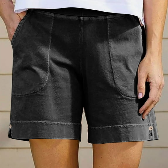 Clearance under 10$ Sevevn Fashion Women's Summer Solid Color Casual Shorts With Pocket Gift for Girls Dark Gray M