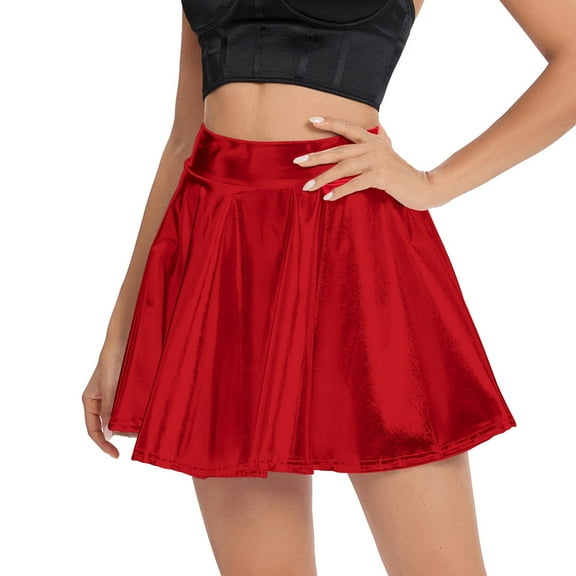 Clearance under 10$ Sevevn Fashion Women's Summer Solid High Elastic Waist Mini Casual Skirts Great Gifts for Less Red L