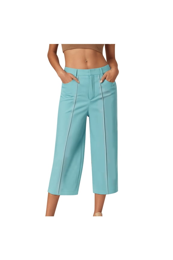 Clearance under 10$ Sevevn Fashion Womens' Solid Color Casual Loose Capris Pants With Pocket Rollbacks Sky Blue S