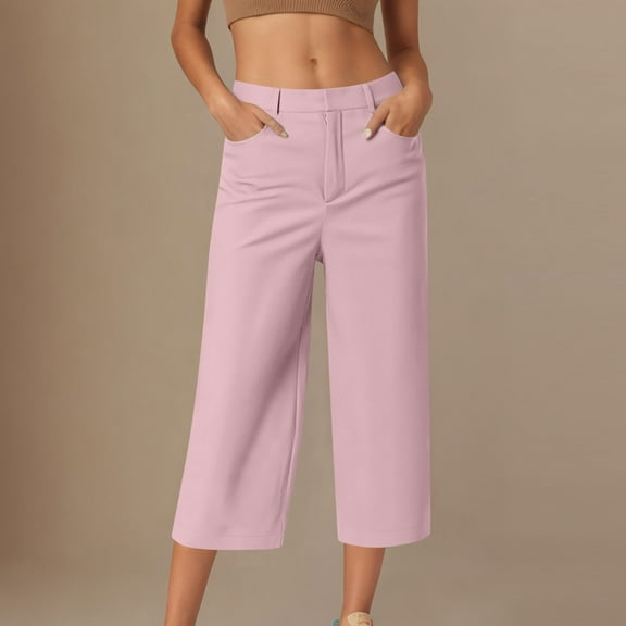 Sevevn Ladies' Solid Color Casual Suit Loose Cropped Pants Women Beach Fashion Pink M