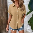 thumbnail image 1 of Clearance under 10$ Sevevn Woman Fashion Solid Color Button Pocket Short Sleeve Turndown Collar Blouse Tops Beach Vacation Clothes for Women Khaki M, 1 of 7