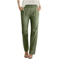 thumbnail image 1 of Sevevn Women Casual Linen Drawstring Elastic Waist Long Wide Leg Pants Summer Savings Green XXL, 1 of 8