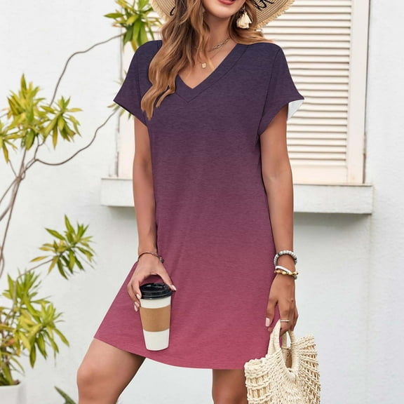 Sevevn Women Fashion V-Neck Pockets Button Dress Solid Short Sleeve Dress Great Gifts for Less Hot Pink L