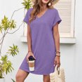 thumbnail image 1 of Sevevn Women Fashion V-Neck Pockets Button Dress Solid Short Sleeve Dress Great Gifts for Less Purple L, 1 of 8