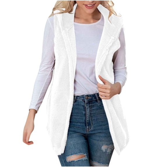 Fleece Vest Sevevn Women's Winter Sleeveless Hooded Fleece Blanket Jacket Solid Color Casual Tops With Pocket