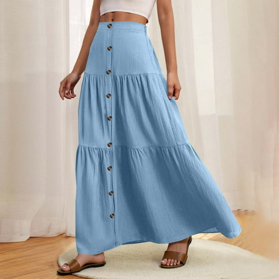 Sevevn Women Solid Color Fashion Casual Elastic Waist Tie Pocket Ankle Skirt Spring Tops for Women Light Blue L