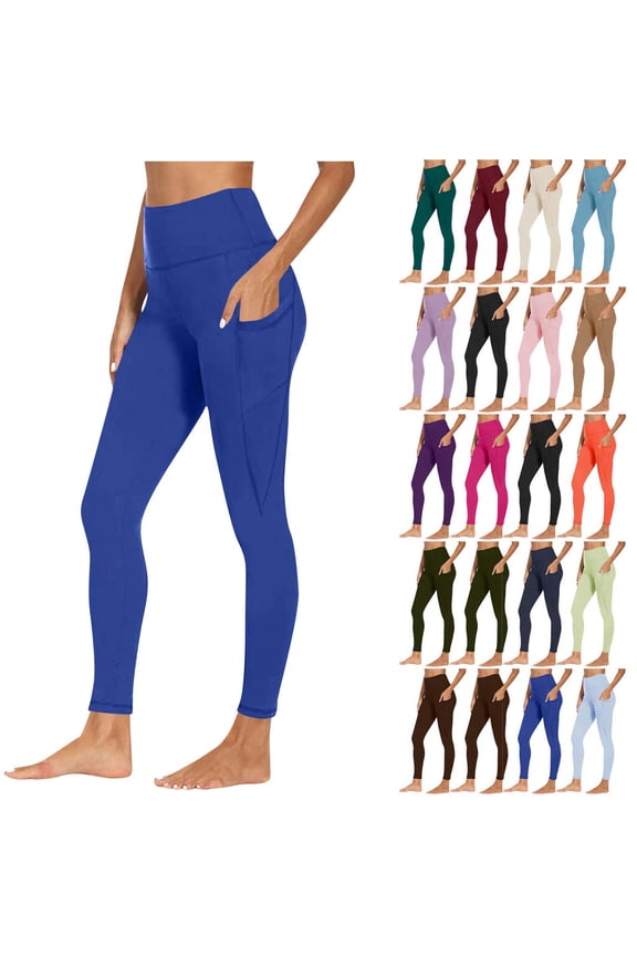 Women Workout Out Pocket Leggings Fitness Sports Running Yoga Athletic Pants Summer Blue M
