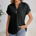 thumbnail image 1 of Clearance under 10$ Sevevn Women's Casual V-Neck Short Sleeve Solid Color Shirt Top Blouse With Pockets Summer Gift Black L, 1 of 5