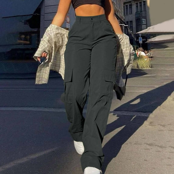 Clearance under 10$ Sevevn Women's Fashion Casual Pocket Straight Leg Pants High Waisted Workwear Pants Family Gifts Dark Gray XXL