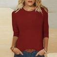thumbnail image 1 of Sevevn Women's Fashion Printed T-shirt 3/4 Sleeves Blouse Round Neck Casual End of Year Clearance Wine XL, 1 of 6
