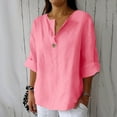 thumbnail image 1 of Clearance under 10$ Sevevn Women's Fashion Summer V Neck Leisure Three-quarter Sleeve Solid Deal of the Week Pink L, 1 of 6