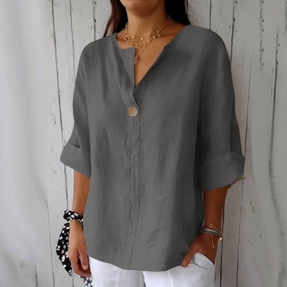 Sevevn Women's Fashion Summer V Neck Leisure Three-quarter Sleeve Solid End of Year Clearance Dark Gray XXXL