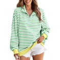 thumbnail image 1 of Sevevn Women's Long Sleeved Half Zipper Buckle Stripe Pocket Casual Hooded Sweatshirt Early Access Deals Green S, 1 of 6